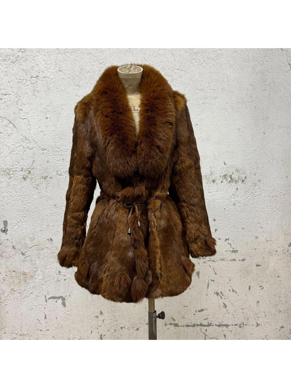 Vintage Y2K Mahogany Brown Rabbit & Fox Fur Coat